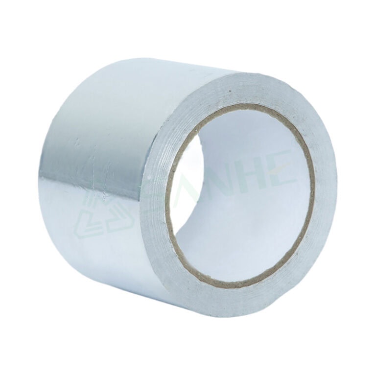 Close-up of a silver HVAC tape roll used for sealing and insulating ductwork in heating, ventilation, and air conditioning systems.